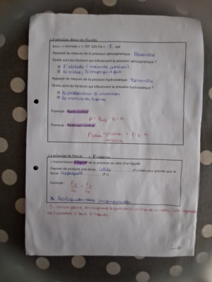 Photo d'un cours de  Pression dans les fluides