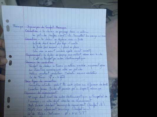 Photo d'un cours de  Principes de Transfert Thermique