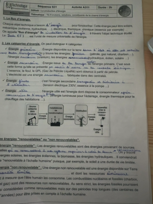 Photo d'un cours de  Production et catégories d'énergie