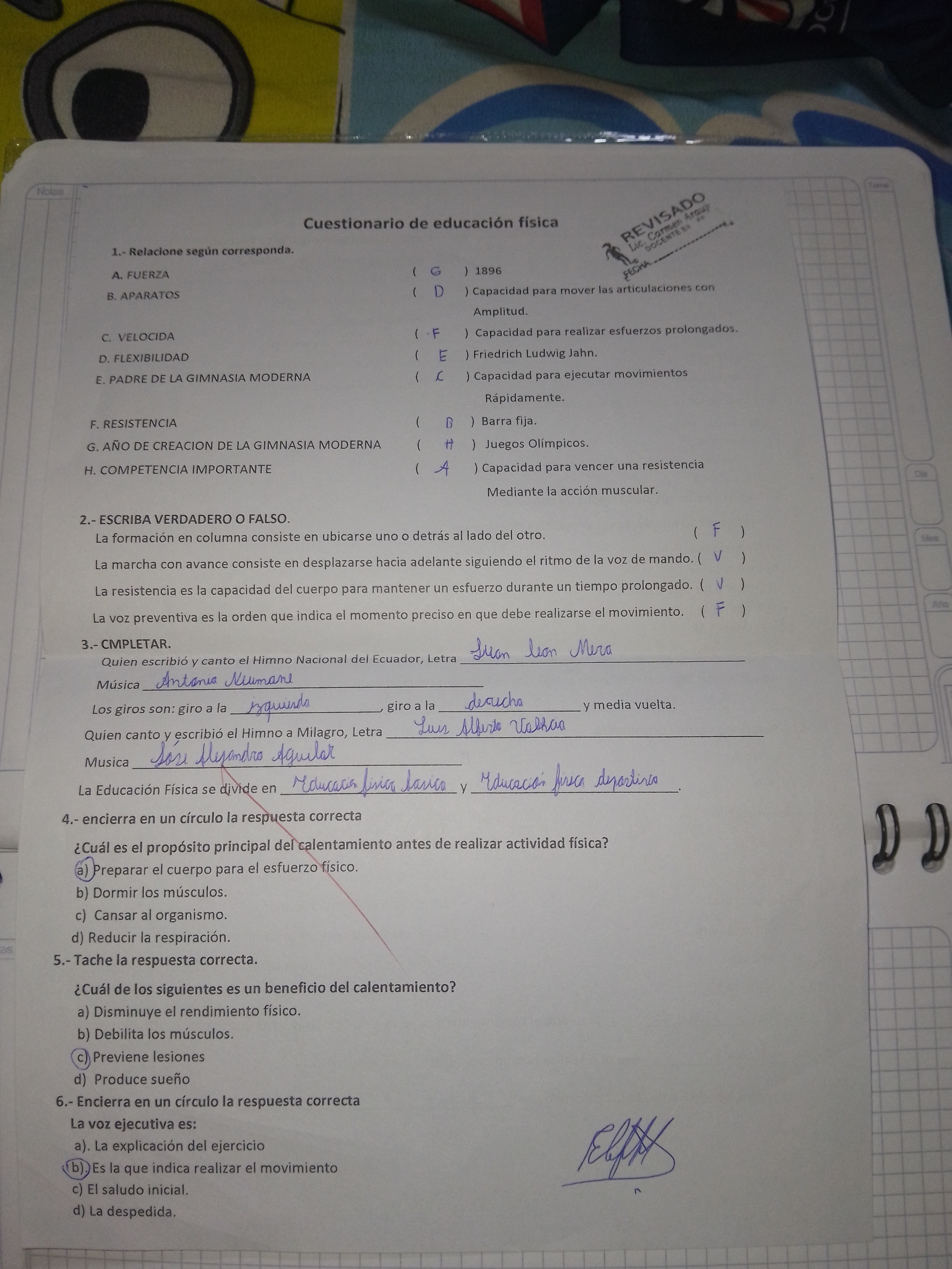 Photo d'un cours de  Questionnaire d'éducation physique