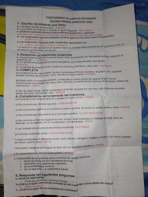 Photo d'un cours de  Questionnaire de Sciences Naturelles 2026