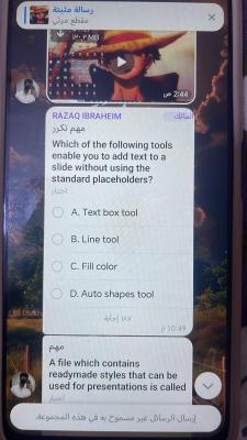 Photo d'un cours de  Questions sur outils de présentation