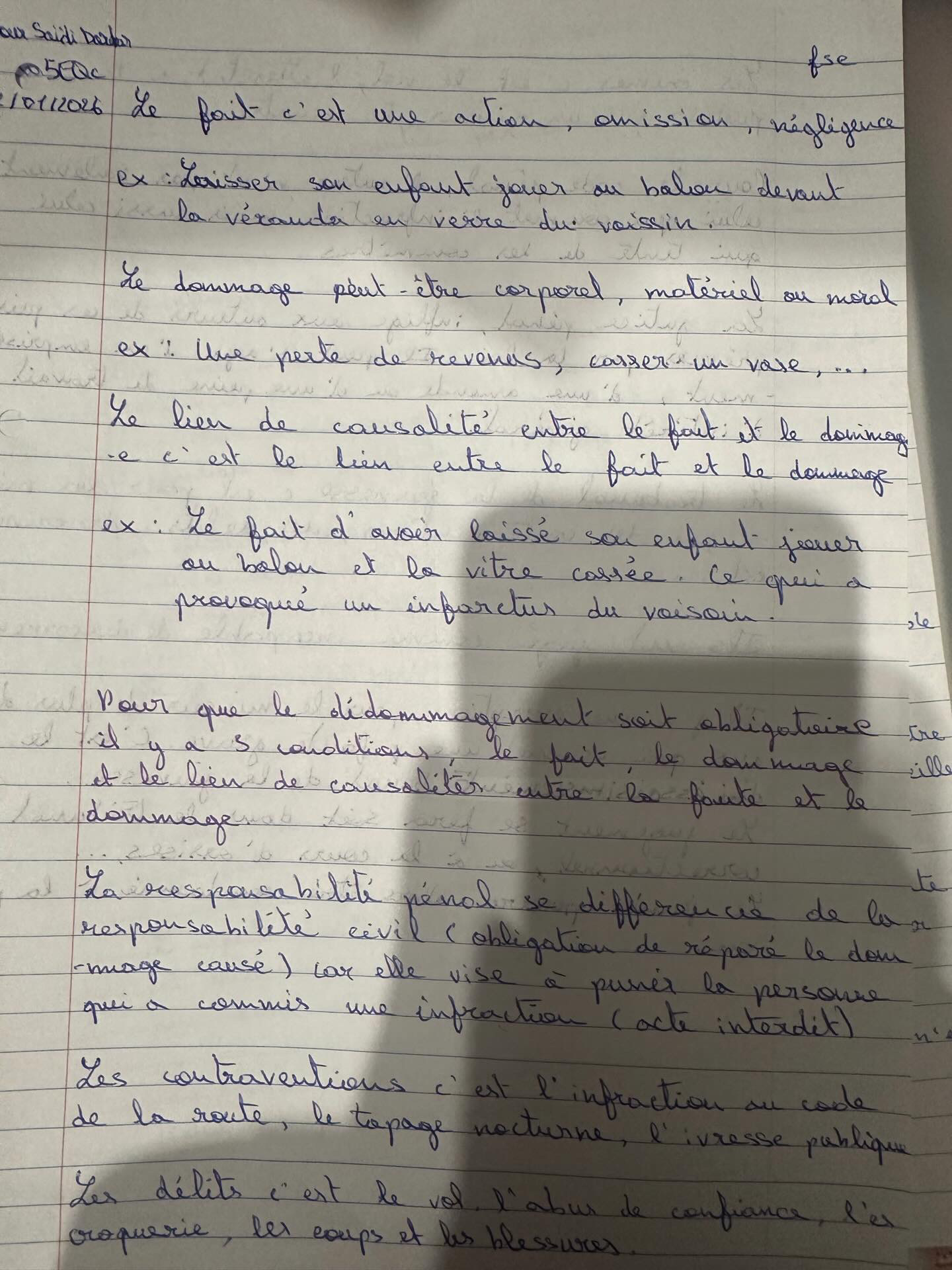 Photo d'un cours de  Responsabilité Civile et Pénale