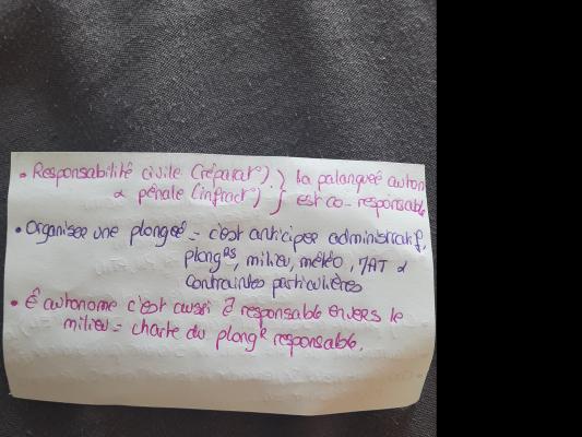Photo d'un cours de  Responsabilités et Organisation en Plongée