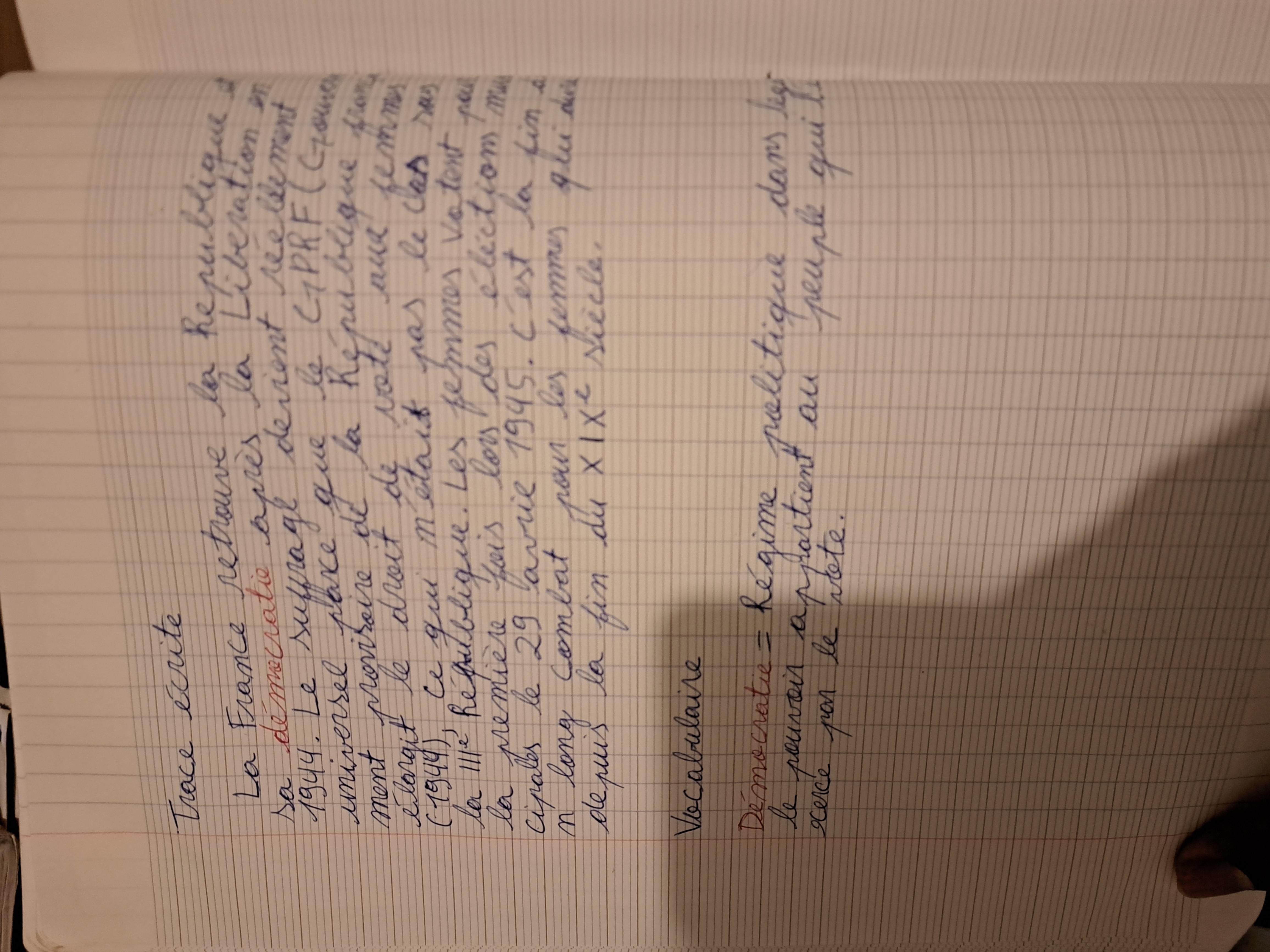 Photo d'un cours de  Restauration de la démocratie française