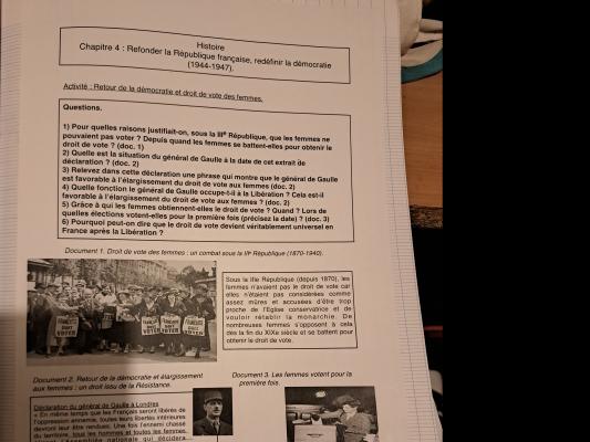 Photo d'un cours de  Retour du droit de vote féminin