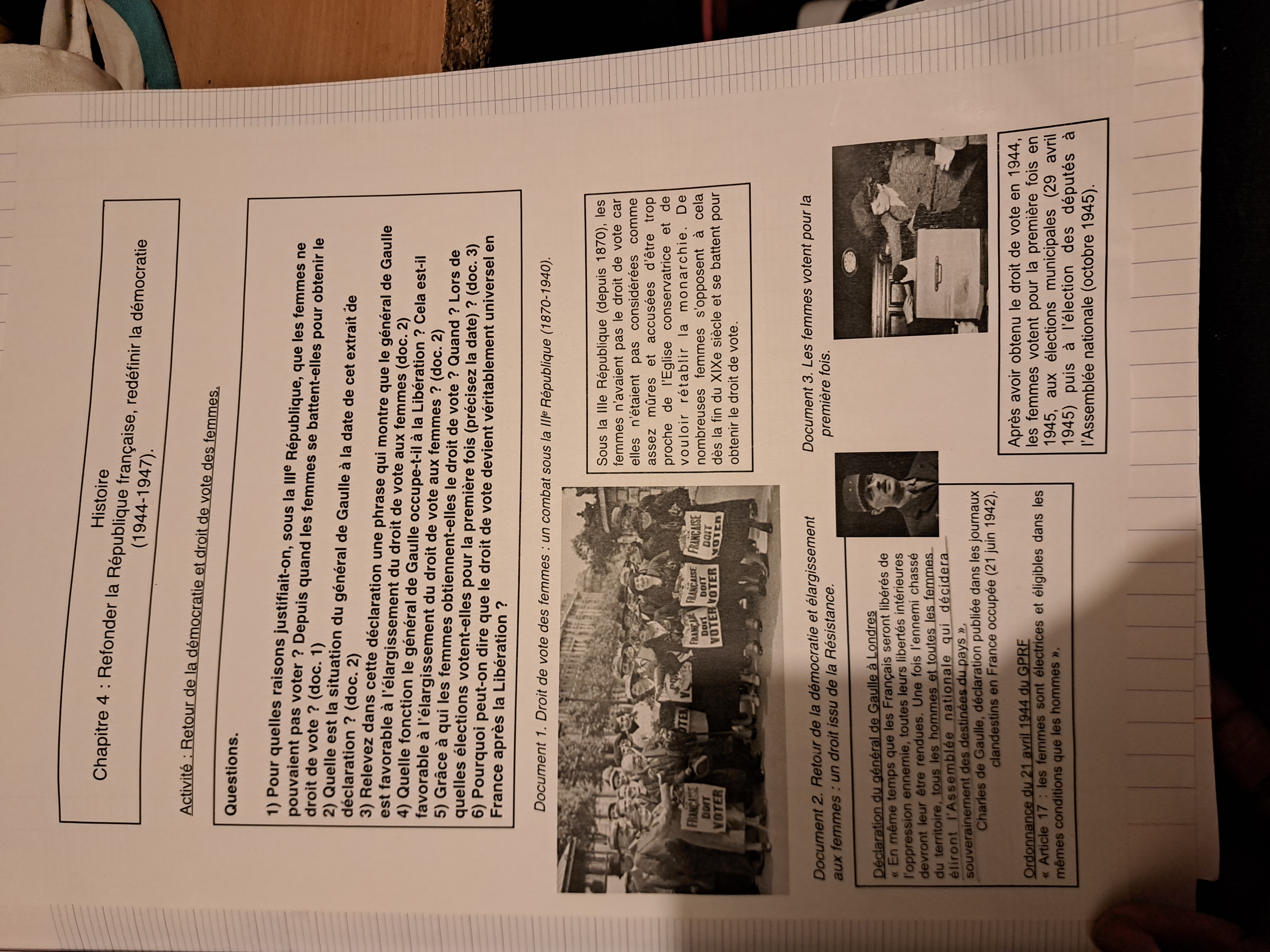 Photo d'un cours de  Retour du droit de vote féminin