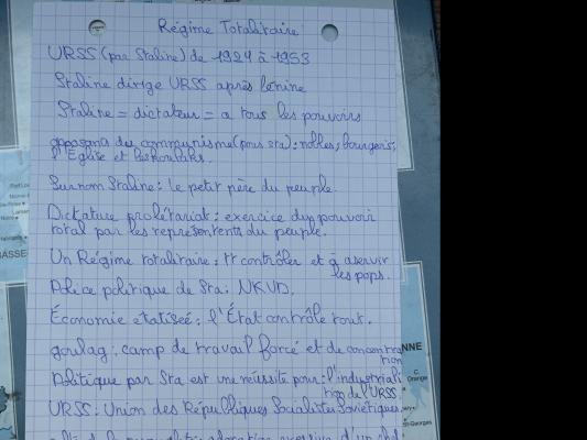 Photo d'un cours de  Régime totalitaire sous Staline