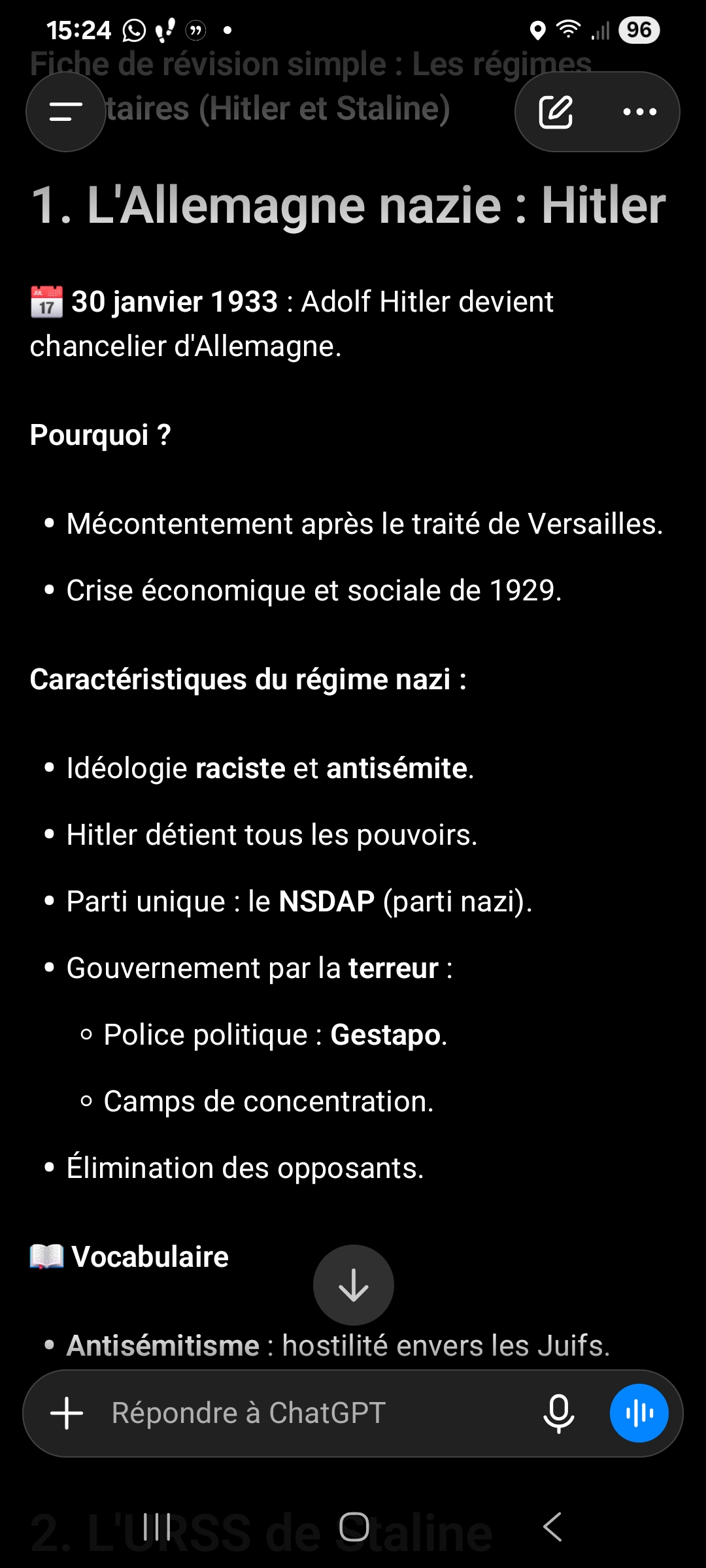 Photo d'un cours de  Régimes totalitaires : Hitler, Staline