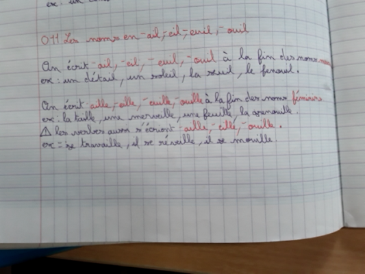Photo d'un cours de  Règles d'orthographe des terminaisons