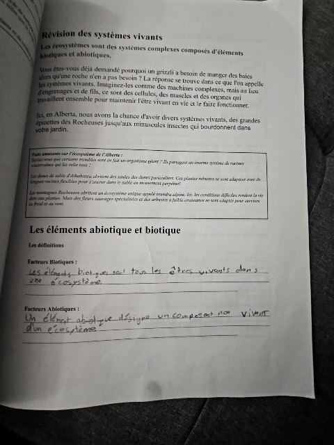 Photo d'un cours de  Révision des systèmes vivants