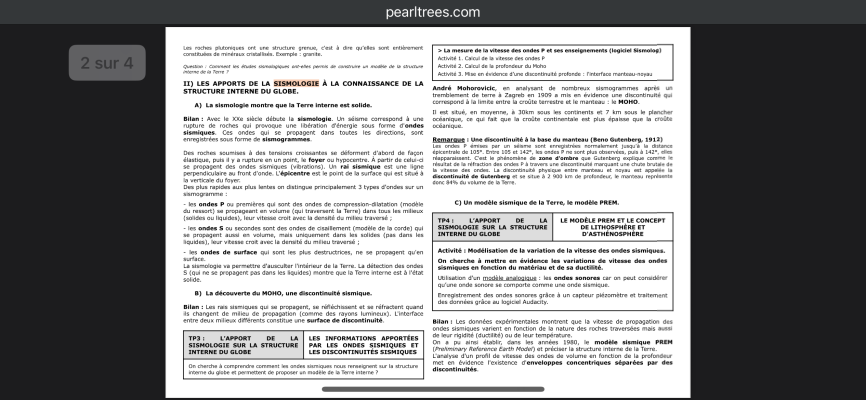 Photo d'un cours de  Sismologie et structure interne terrestre