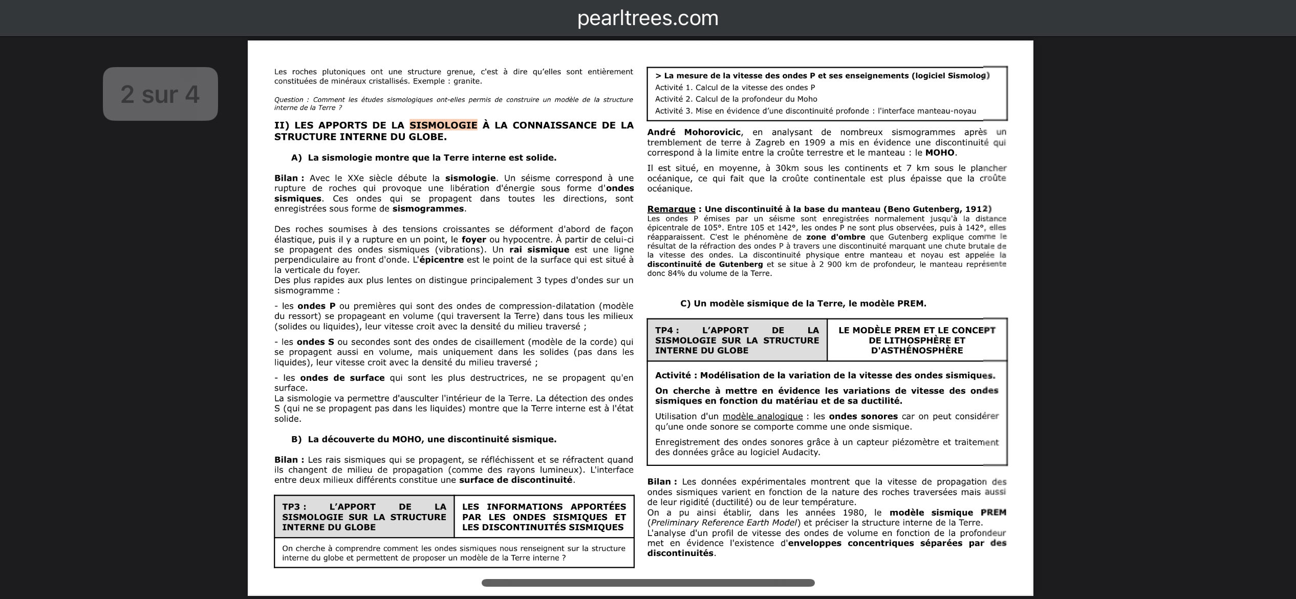Photo d'un cours de  Sismologie et structure interne terrestre