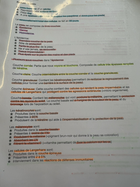 Photo d'un cours de  Structure et fonctions de la peau