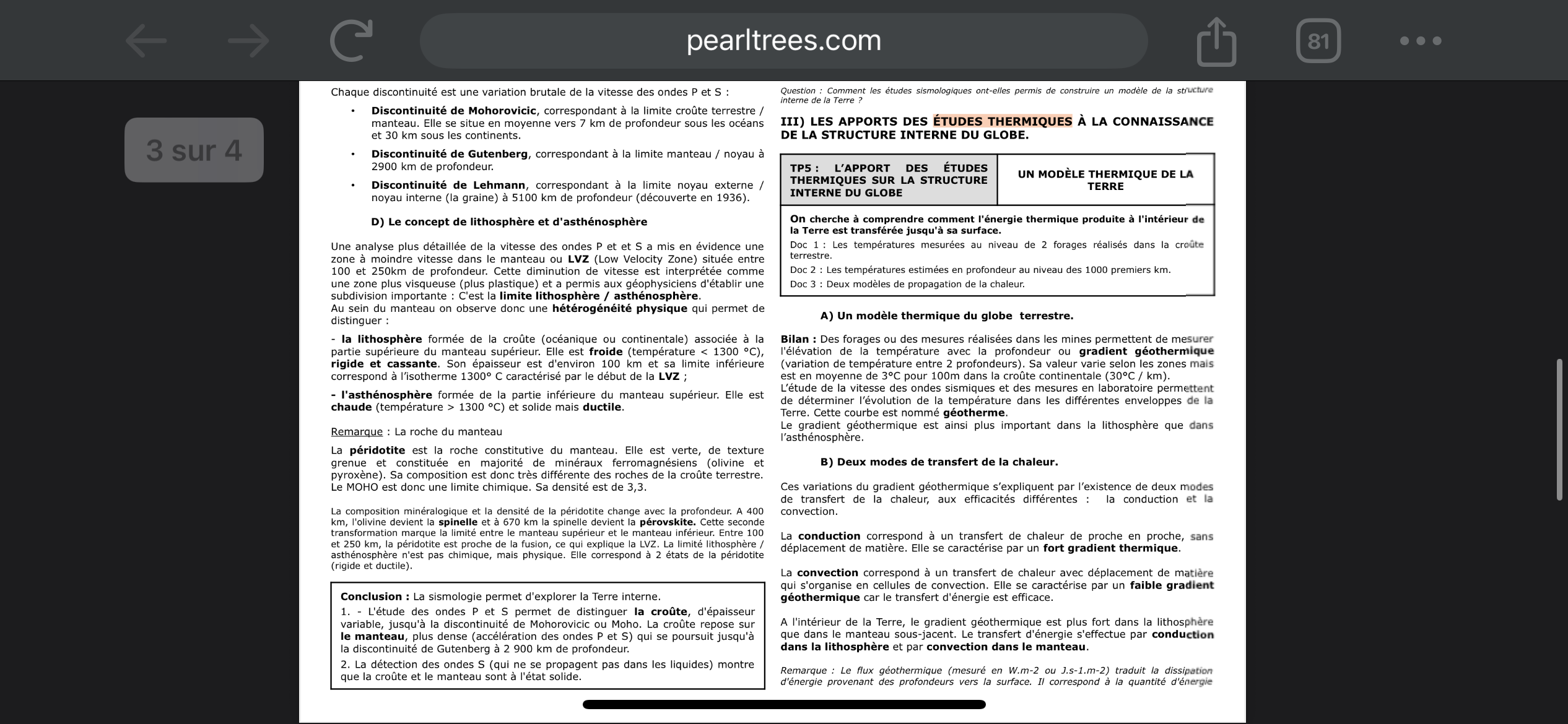 Photo d'un cours de  Structure interne de la Terre