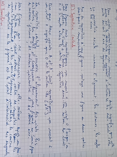 Photo d'un cours de  Symétrie axiale et centrale