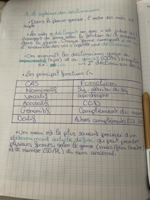 Photo d'un cours de  Système des déclinaisons grecques