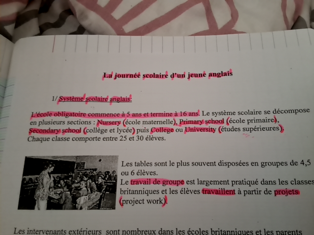 Photo d'un cours de  Système scolaire d'un jeune Anglais