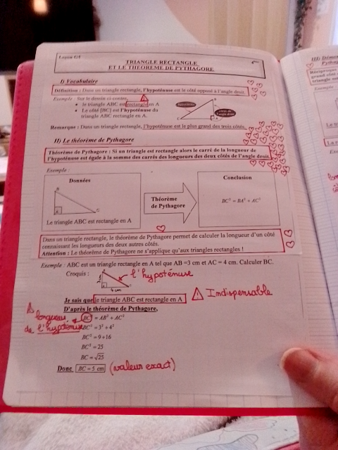 Photo d'un cours de  Triangle Rectangle et Pythagore