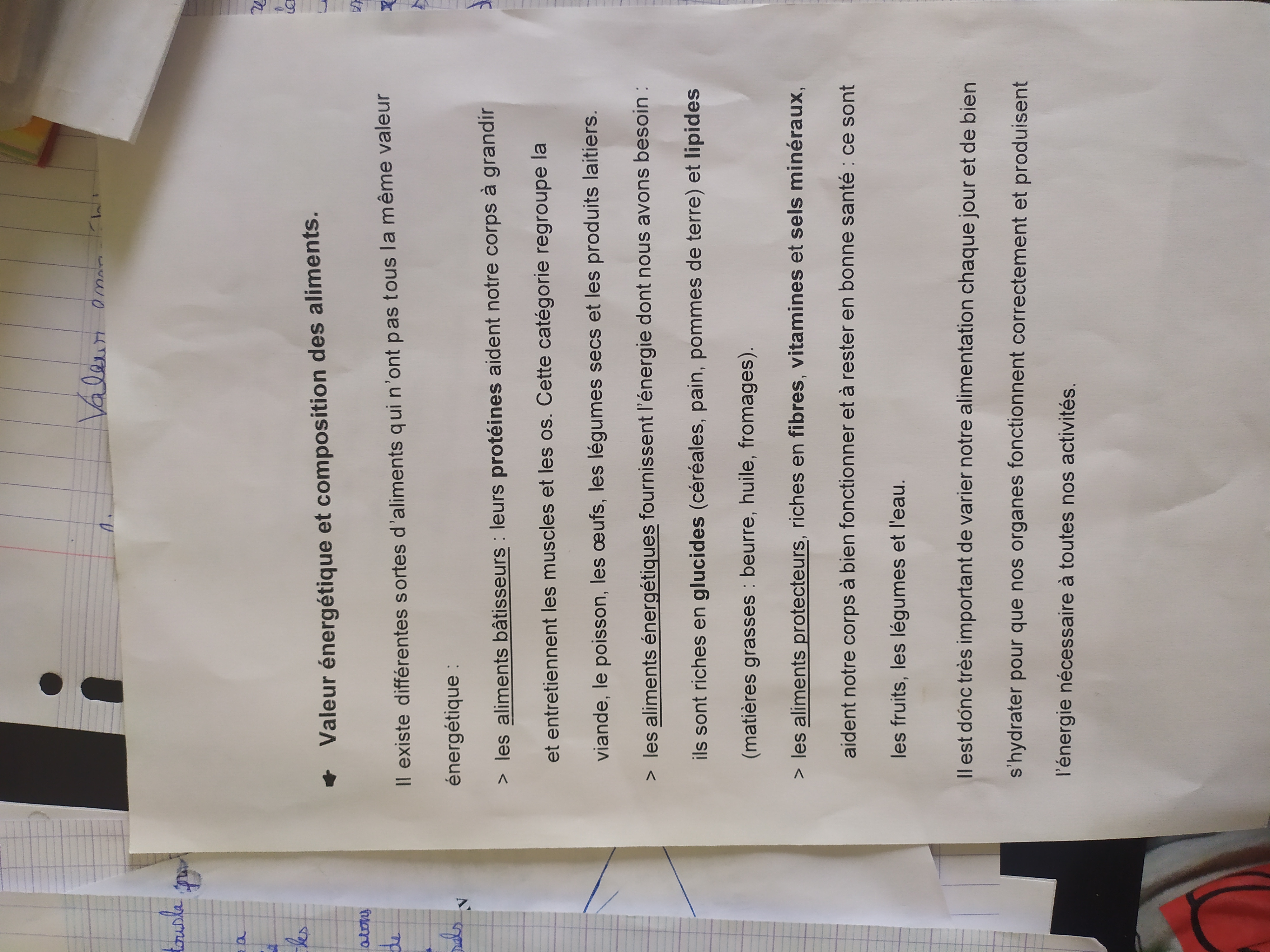 Photo d'un cours de  Valeur énergétique des aliments