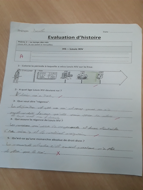 Photo d'un cours de  Évaluation d'Histoire : Louis XIV