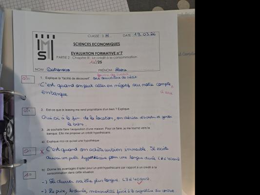Photo d'un cours de  Évaluation sur le crédit consommation