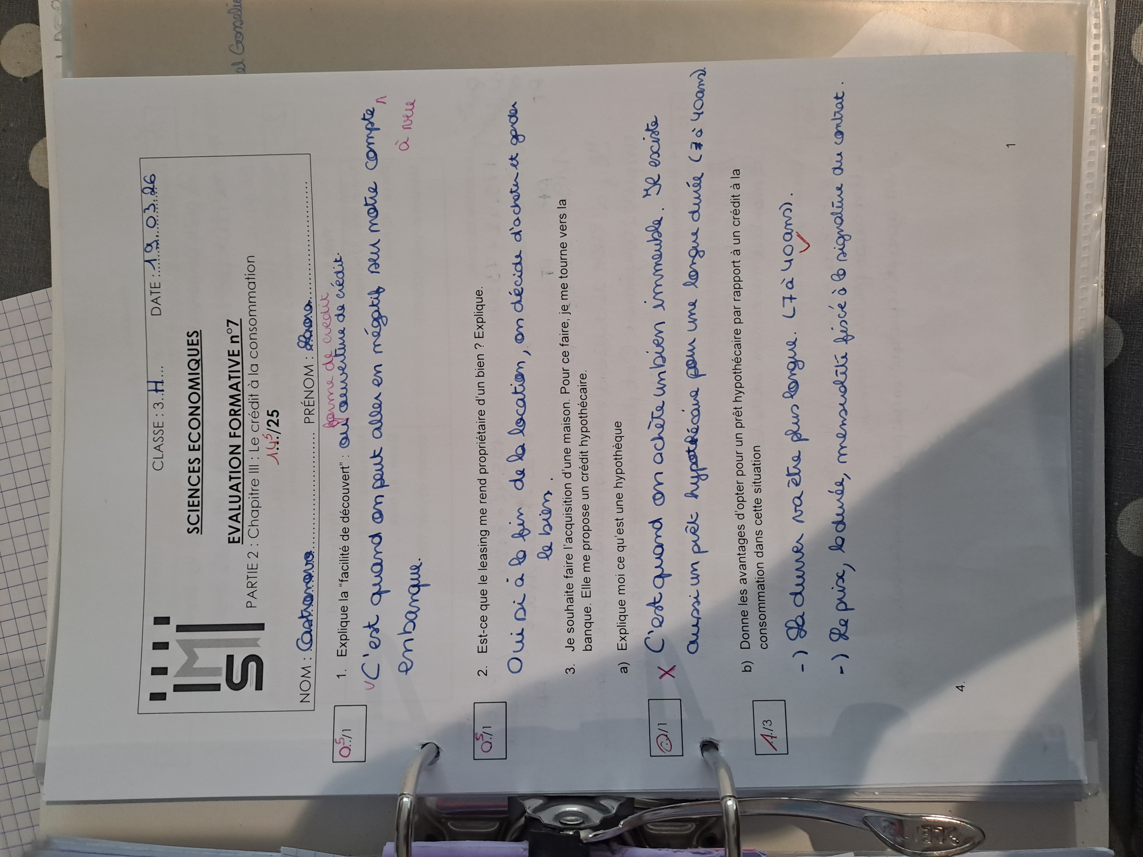 Photo d'un cours de  Évaluation sur le crédit consommation