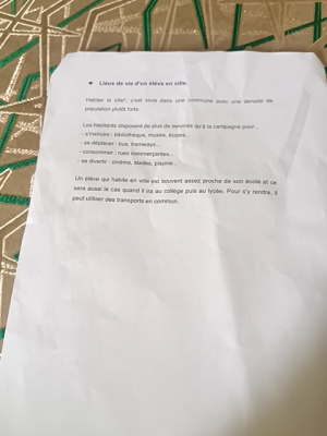 Photo d'un cours de  Vie urbaine d'un élève