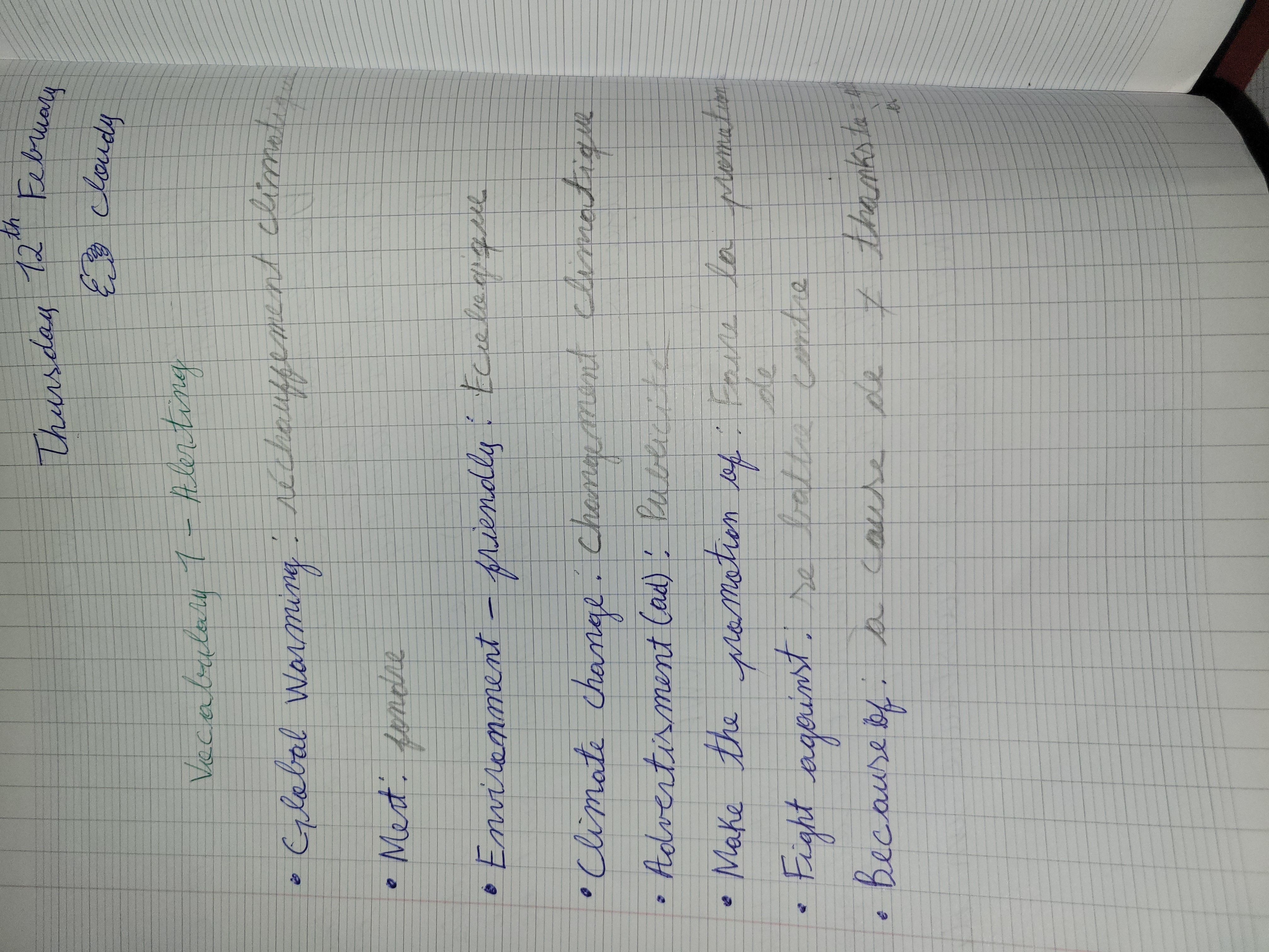 Photo d'un cours de  Vocabulaire Environnement et Climat