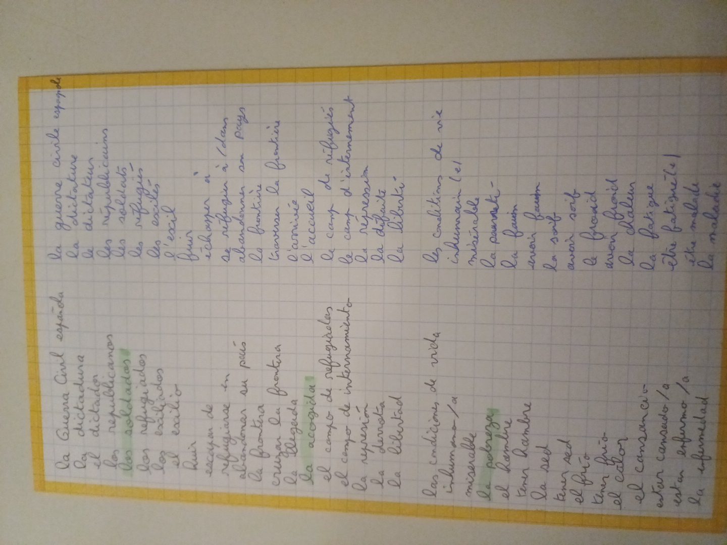 Photo d'un cours de  Vocabulaire Espagnol: Guerre et Société