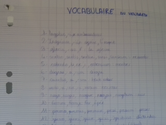 Photo d'un cours de  Vocabulaire Latin de Base