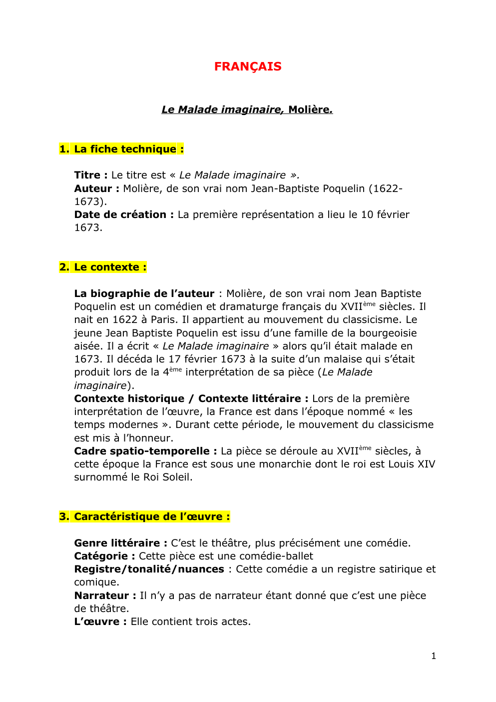 photo de Fiche-sur-Le-Malade-imaginaire pour faire un quiz