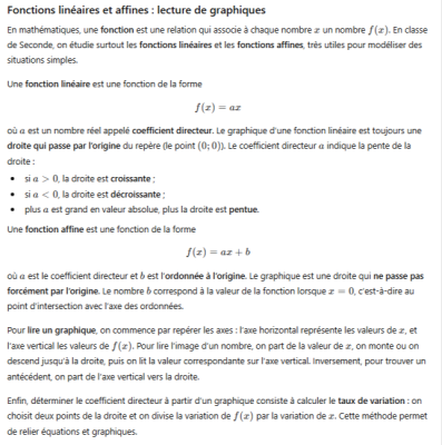 photo  Fonctions linéaires et affines quiz
