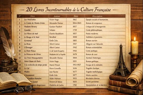 photo  20 Livres Incontournables Culture Française quiz
